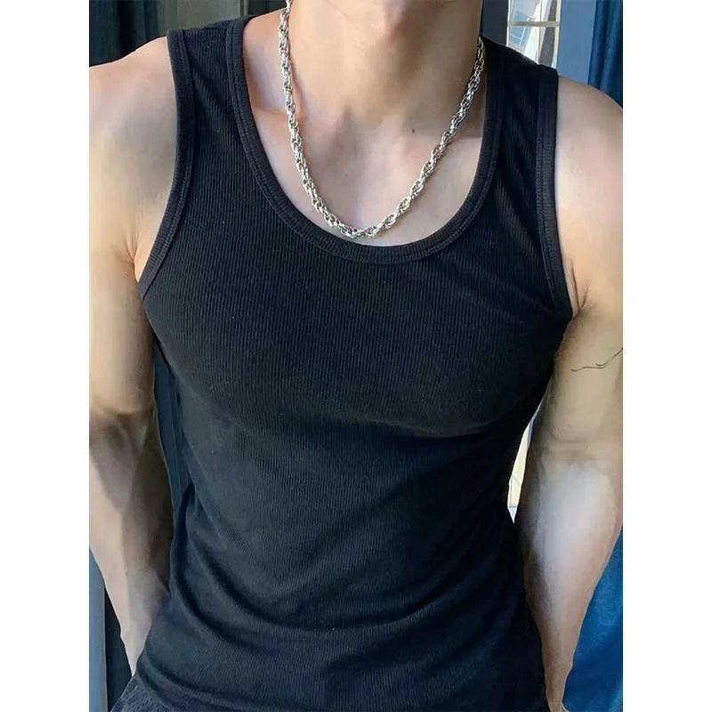 Summer American Style Lightweight Sports Fitness Vest For Men Coarse Screw Thread Workout Running Training Elastic Slims Smooths