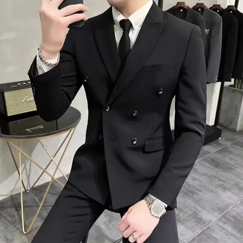 Wedding 2 Piece Outfit Set Male Slim Fit Full Men's Suits and Blazers Dress Formal Groom Clothes Elegant Spring Autumn Luxury