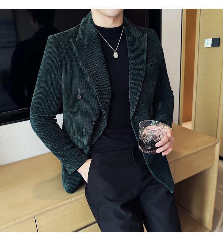 Luxury Velvet Men Blazers Autumn Winter Casual Business Suit Jackets Slim Fit Double-breasted Banquet Party Wedding Dress Jacket