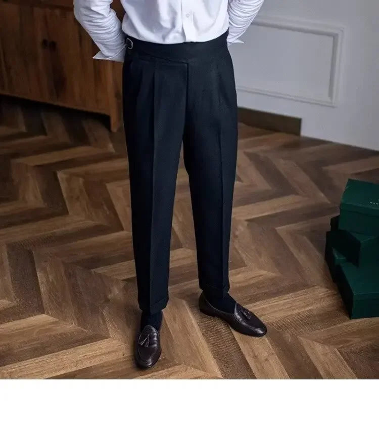 High-waisted Casual Straight-leg Suit Pants For Men Autumn Vintage Draped Waist Trousers Naples Retro Style Business Formal Wear