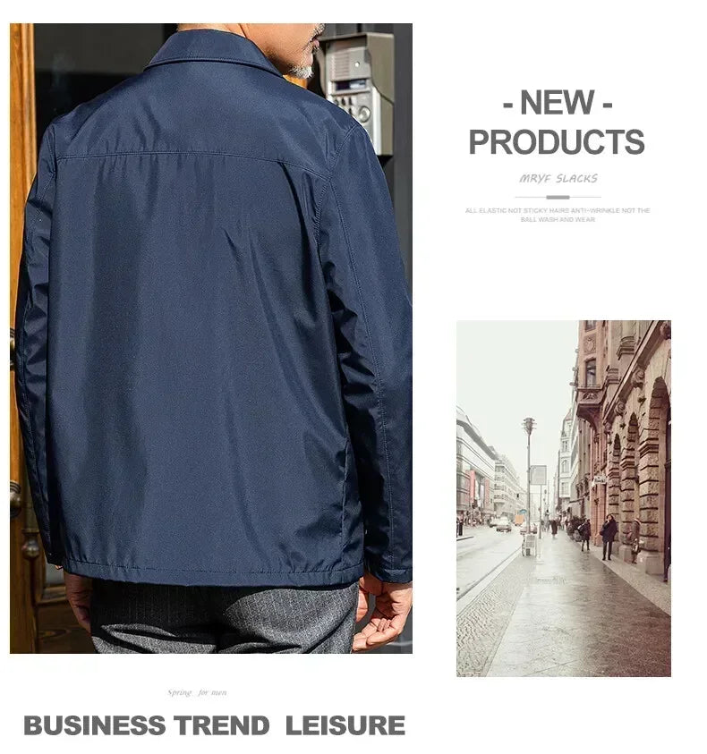 Business Casual Jacket Dad Outer Suit Coat New Men's Middle-aged and Elderly Stand-up Collar Plus Size Spring and Autumn
