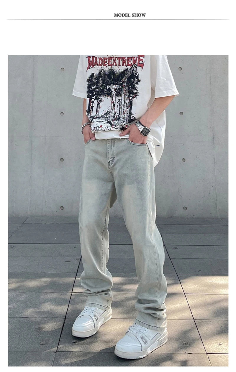 American Gothic Letter Men's Baggy Jeans Y2K Retro Harajuku Straight Denim Trousers Hip Hop Fashion Printed Jean Man Pants