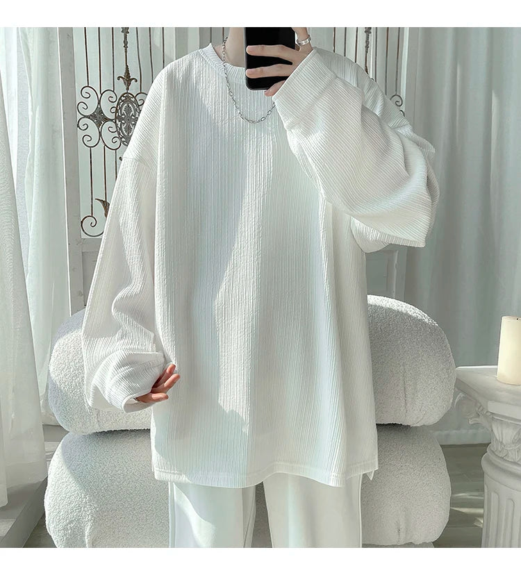 2024 Spring Autumn Casual Long Sleeve T Shirts Men Loose Round Neck T-shirts Male Fashion Harajuku Korean Streetwear Tops Tees