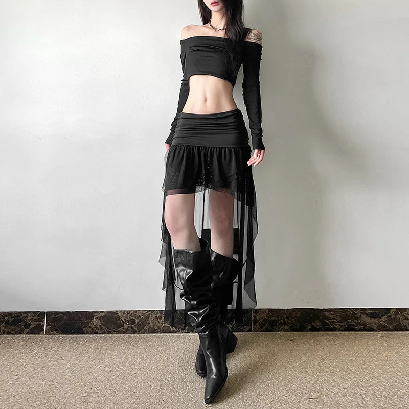 2025 New Gothic Mini Skirt Halloween Goth Aesthetic 90s Y2K Party Club Harajuku Streetwear Women's Skirt Black High Waist Skirts