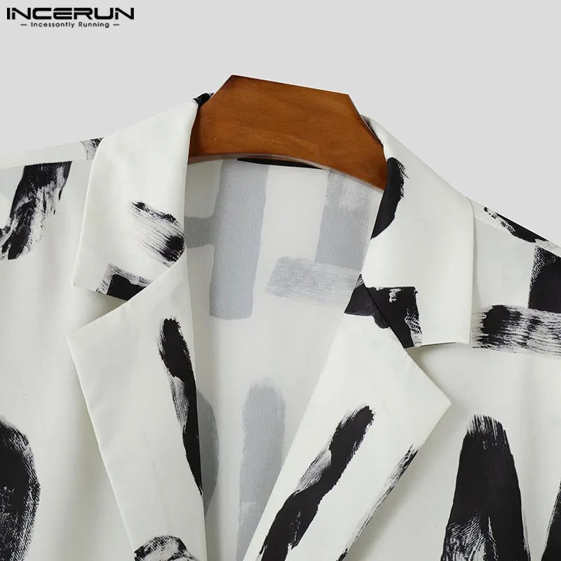 Fashion Casual Style Tops INCERUN Handsome Men's Art Hand-painted Letter Suit Coat Streetwear Male All-match Long Sleeved Blazer