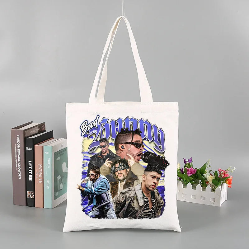 Un Verano Sin Ti Gift Bag Set, Bad Bunny Print Tote Bag, Casual Canvas Shoulder Bag with Mini Storage Bag