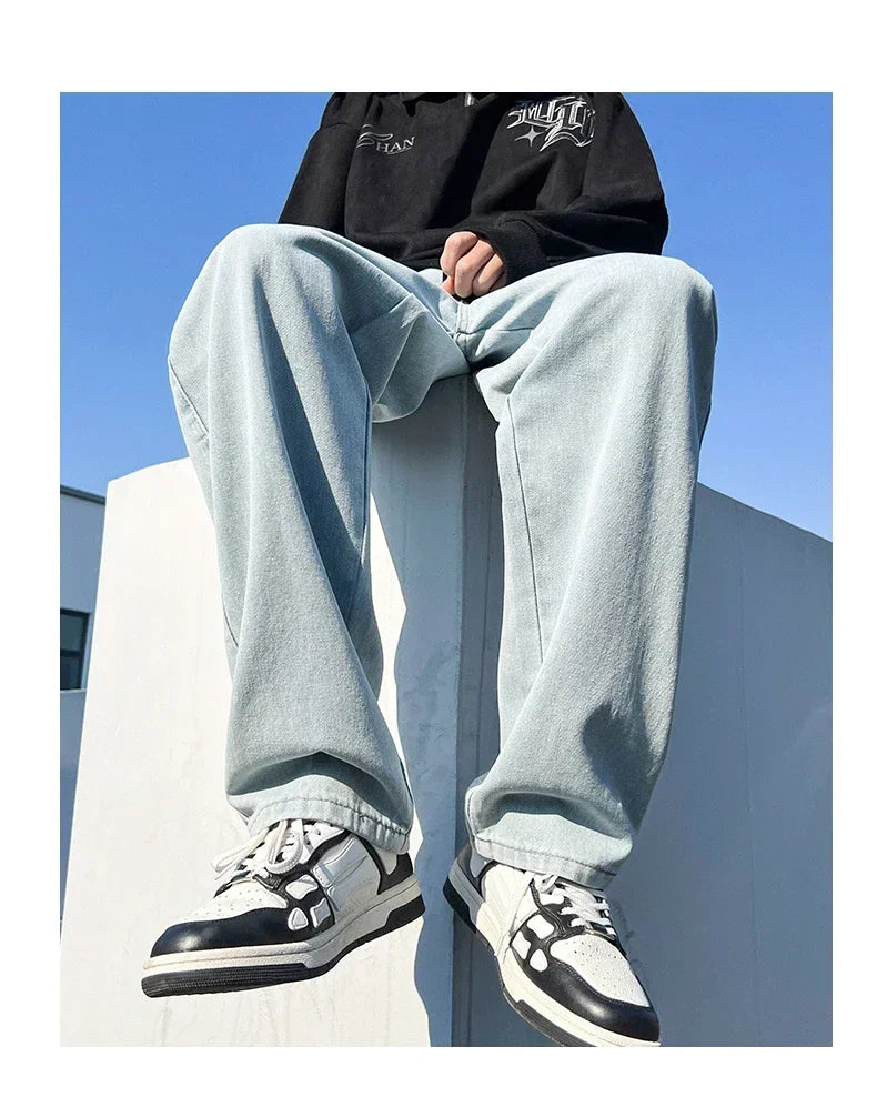 Men's Jeans Spring Autumn Extend Straight Vintage Blue Casual Baggy Jeans Korean Trousers Classic Wide Leg Fashion Denim Pants
