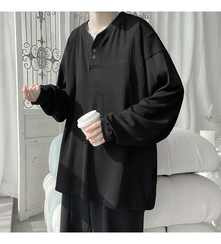 2024 Spring Autumn Casual Long Sleeve T Shirts Men Loose Round Neck T-shirts Male Fashion Harajuku Korean Streetwear Tops Tees