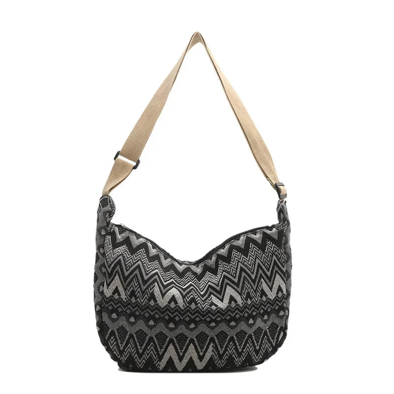 Wave Pattern Design Crossbody Bag for Women New Large Capacity Canvas Shoulder Bag Versatile College Students Dumplings Bag