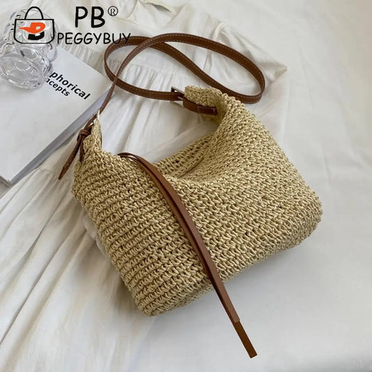 Hand-Woven Handbags Handmade Straw Woven Bag Paper Rope Fashion Casual Simple Elegant Strap Adjustable Summer Beach Bag