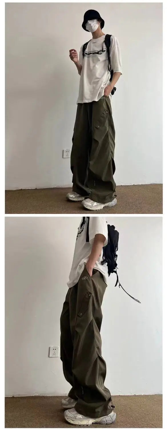 Techwear Parachute Cargo Pants Men Hip Hop Wide Leg Trousers Male Quick Drying Streetwear Loose Oversize Korean Hip Hop