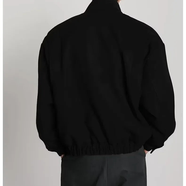Autumn Winter Men's Fashion Stand Collar Jacket Woolen Coat British Style Baseball Design Workwear Thin Model Summer Suitable