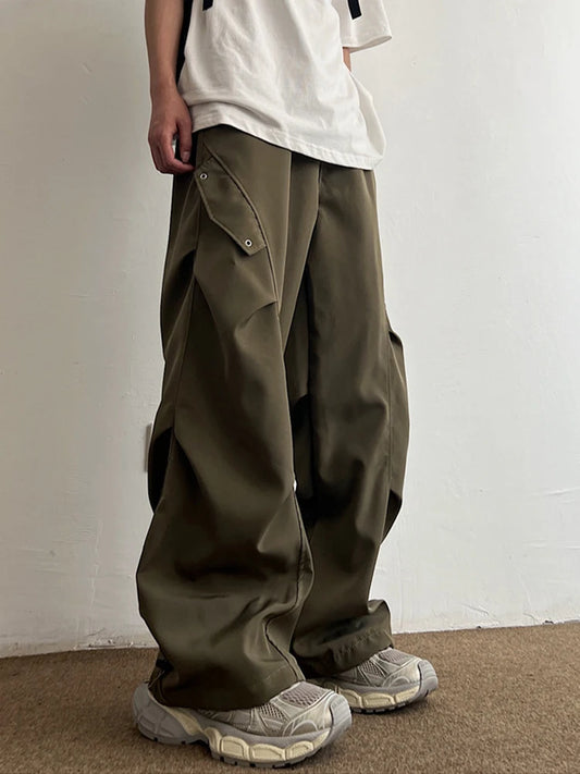 Techwear Parachute Cargo Pants Men Hip Hop Wide Leg Trousers Male Quick Drying Streetwear Loose Oversize Korean Hip Hop