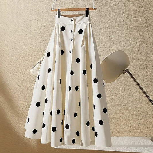 Women Spring Autumn Simplicity Office Lady Polka Dot Appear Thin Skirt Ladies Fashion All-match Trend Temperament A-line Skirt