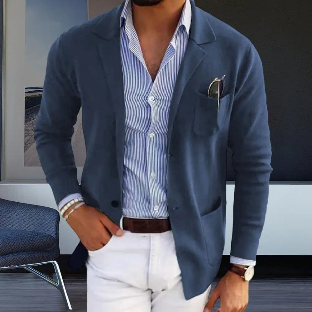 Casual Men Blazers Solid Color Lapel Long Sleeve Single-Breasted Suit Coat Business Outerwear Suit Jacket With Pockets