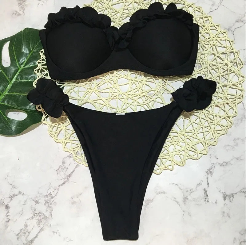2025 New Summer Swimwear Bikini Set Sexy Leopard Strapless Bikini 2 Piece Set Women Split Swimsuit High Waist Beach Style Bikini