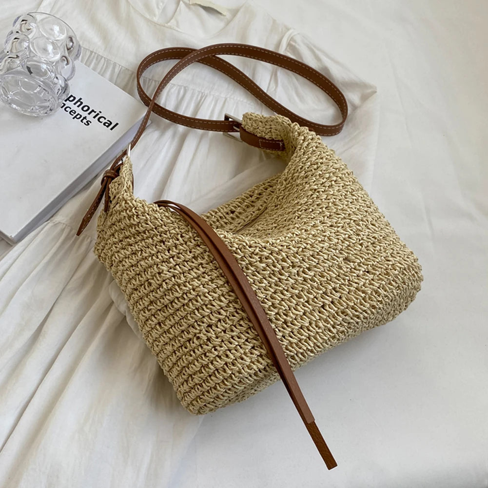 Hand-Woven Handbags Handmade Straw Woven Bag Paper Rope Fashion Casual Simple Elegant Strap Adjustable Summer Beach Bag