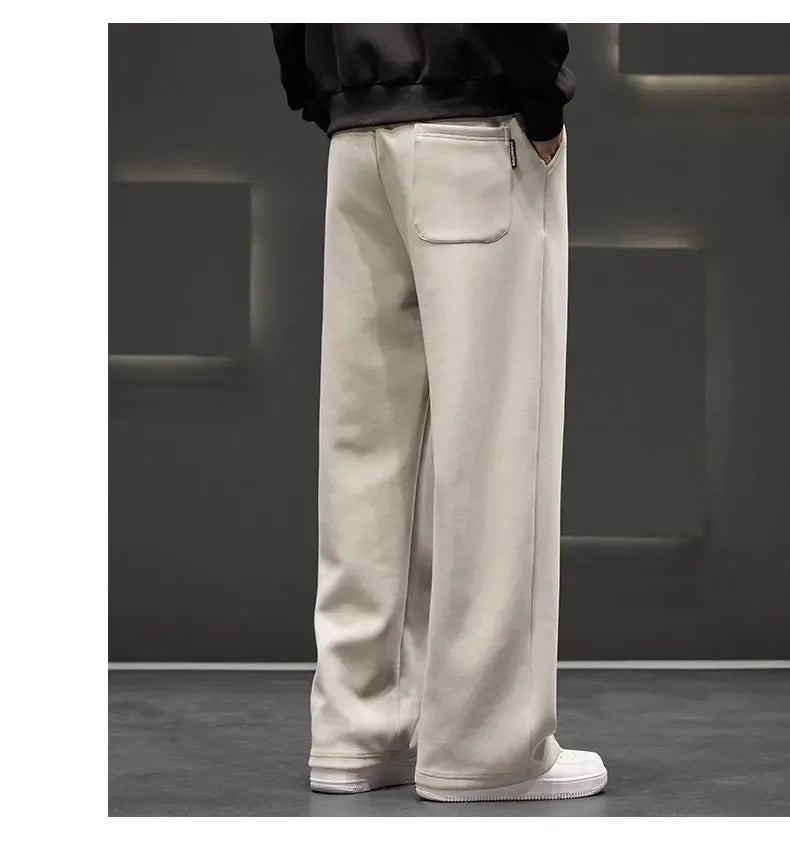 Autumn New Men Knitted Sports Pant Steel Stamp Printing Wide Leg Casual Trousers Straight Solid Lightweight Cotton Fabric Unisex