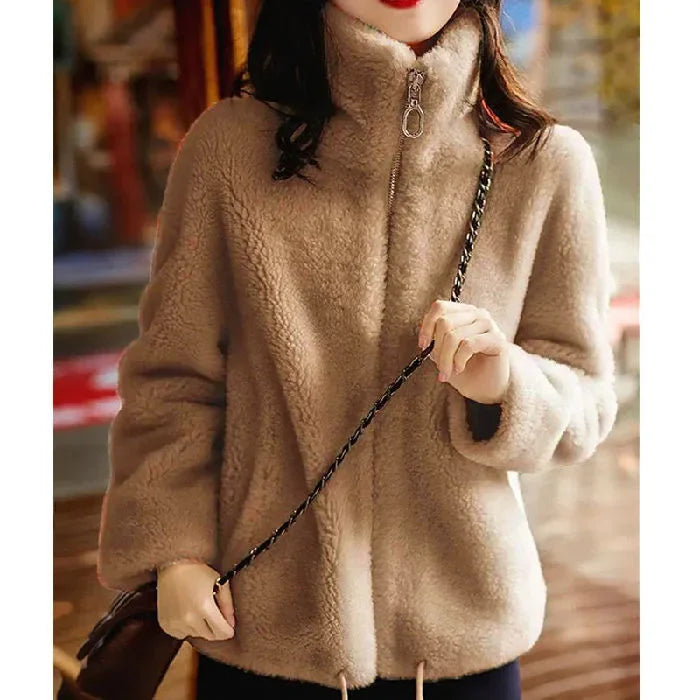 Women's Trendy Winter Fleece-lined Thickened Jacket Double-sided Fleece Warm Polo/turtle Neck Sweatshirt Zip-up Cardigan Top