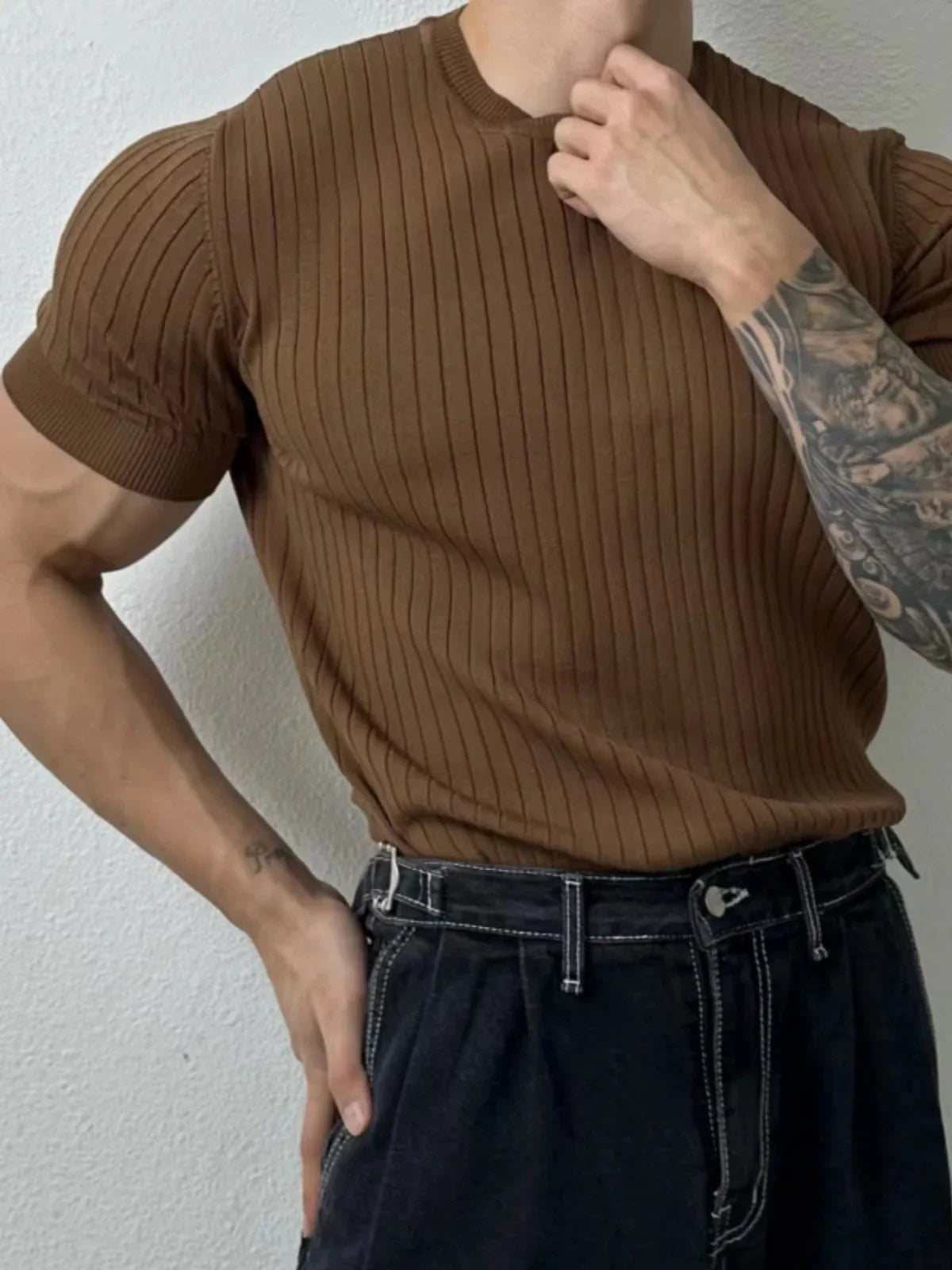 Summer New Light Maturity Knitted Polo Shirt Men's Korean Style Slim Fit Collar Pure Color Casual T-Shirt Cross-Border
