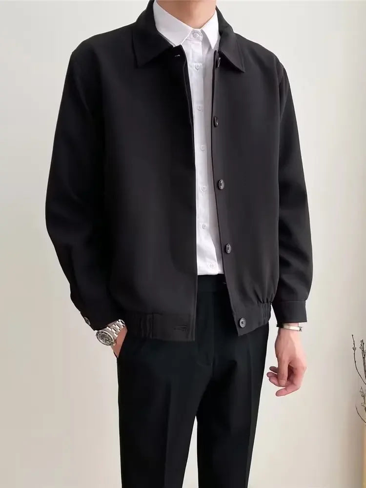 Spring Autumn Men's Casual Versatile Apricot Collar Workwear Jacket Loose Korean Style Trendy Short Shape Outerwear