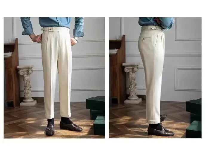 High-waisted Casual Straight-leg Suit Pants For Men Autumn Vintage Draped Waist Trousers Naples Retro Style Business Formal Wear