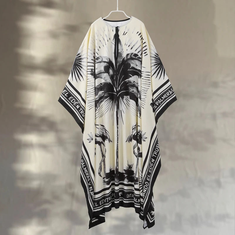 Fashion Print Pleated Long Dresses Women Party O-neck Full Sleeve Female Holiday Dresses 2025 Summer Lady Elegant  Robes