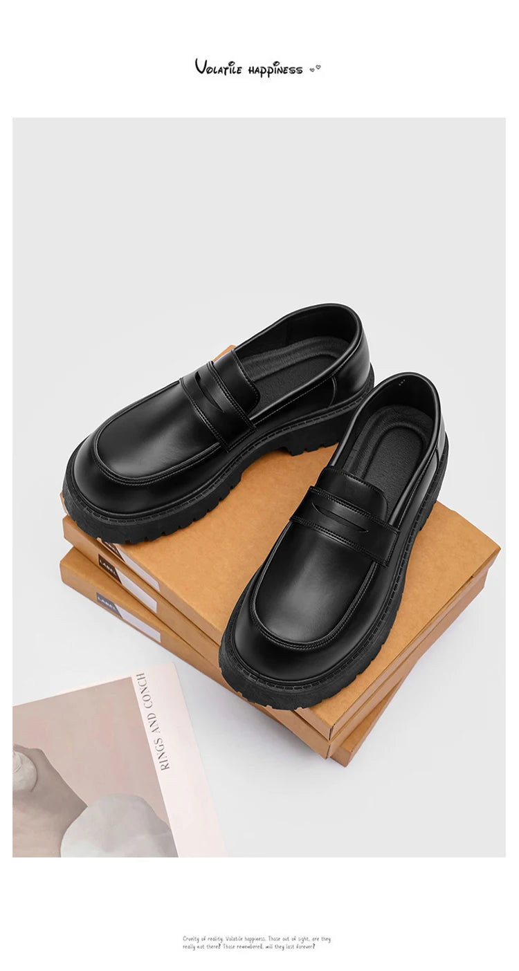 STRONGSHEN Loafers Men Leather Shoes Thick-soled British Style Black Formal Business Shoes Fashion Luxury  Slip-On Casual Shoes