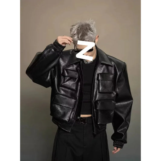 2024 Autumn/Winter New Trendy Korean Style Niche 3D Cutting Design Casual Leather Jacket Top Other Slim Fit Streetwear