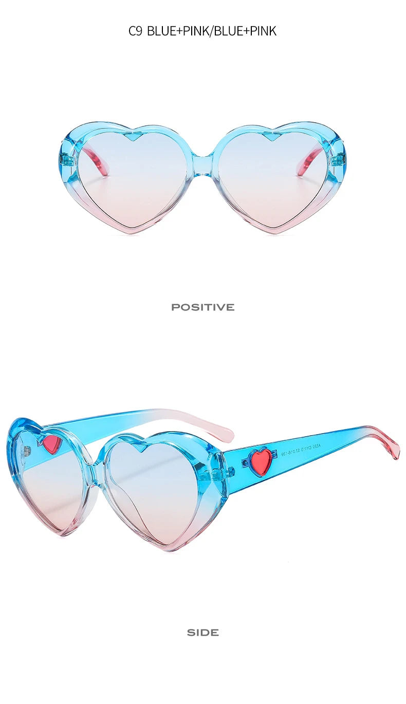 Fashion Ladies Oversized Frame Eyewear New Love Shape Iridescent Shade Luxury Designer Women's Heart Gradient Sunglasses Women