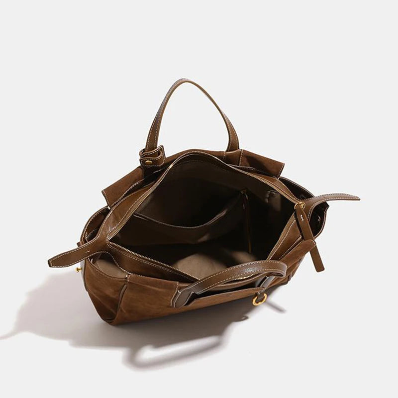 Ladies New Large Capacity Suede Tote Bag Retro Casual Ladies Genuine Leather Shoulder Bag Brand Design Autumn Crossbody Bag