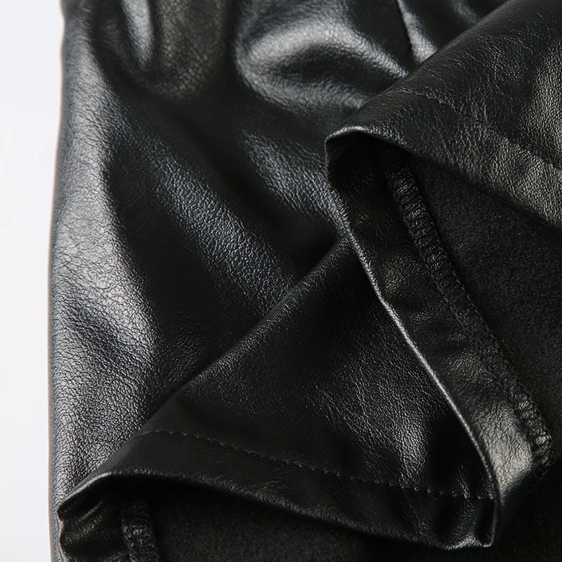 IAMSURE Dark Pu Leather Bodycon Skirt Sexy Slim Low-Waisted Super Mini Skirts Women 2024 Summer Fashion Streetwear Punk Style