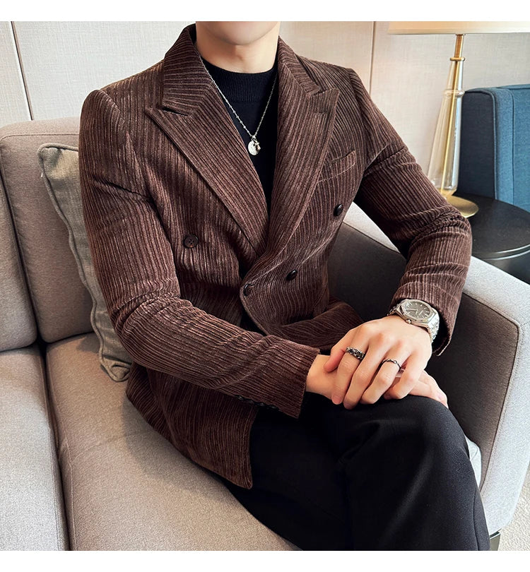 Luxury Velvet Men Blazers Autumn Winter Casual Business Suit Jackets Slim Fit Double-breasted Banquet Party Wedding Dress Jacket