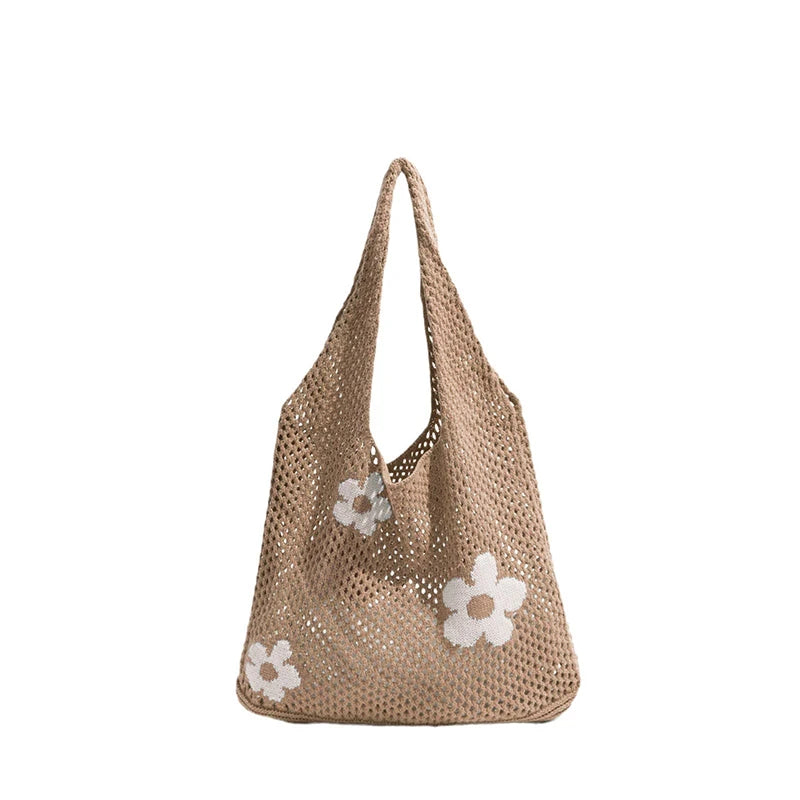 Women Knitted Bag Woven Love Heart  Pattern Wool Portable Shoulder Bag Shopping Bags Workers Students Daily Commuter Bags