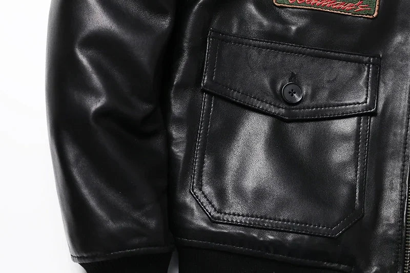 2025 New Embroidery Sheepskin Jacket Men's Natural Genuine Leather G1 Air Force Pilots Coat Thicken Warm Soft Clothes