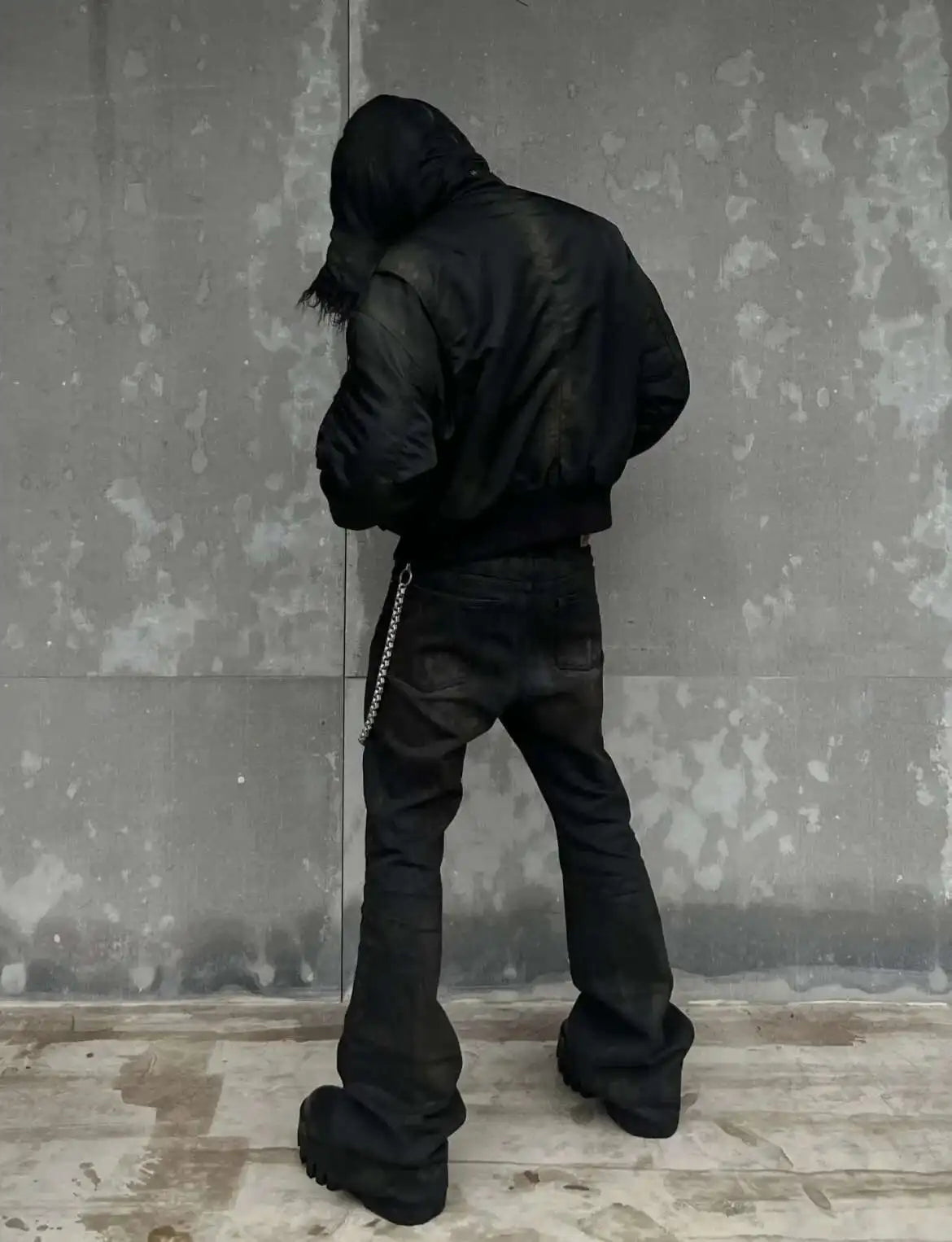 PFNW Winter New Oversized Black Cotton-padded Coat Men's Trend Tie-dye Print Fur Collar Zipper Hooded Quilted Padded  Jackets