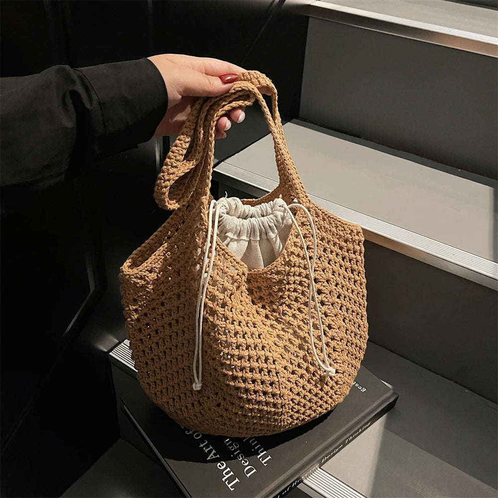 2025 Latest Summer Beach Straw Woven Tote Bag For Women 2-IN-1 Hollow-out Lightweight Large Capacity Shopper Shoulder Bag Female