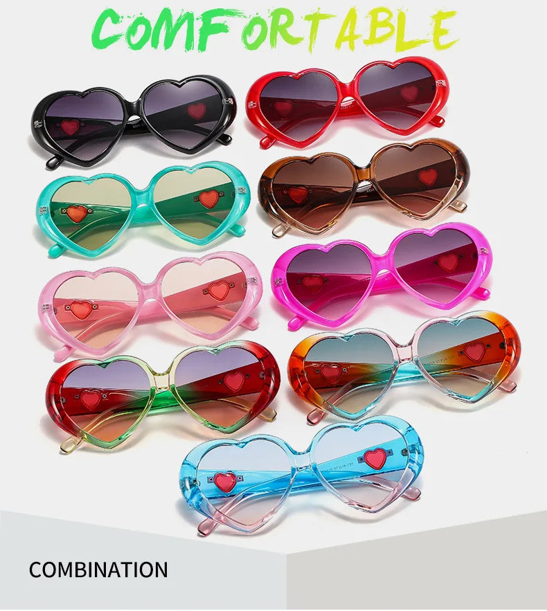Fashion Ladies Oversized Frame Eyewear New Love Shape Iridescent Shade Luxury Designer Women's Heart Gradient Sunglasses Women
