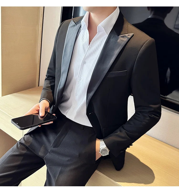 ( Jacket + Vest + Pants ) High-end Brand Boutique Fashion Men's Casual Business Black Smoking Suit Groom Wedding Dress Tuxedo