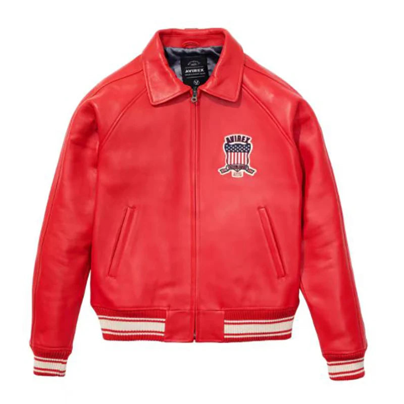 Men's Genuine Leather Varsity Jacket Us plus size Thick European lambskin High Quality Embroidery Avirex Brand