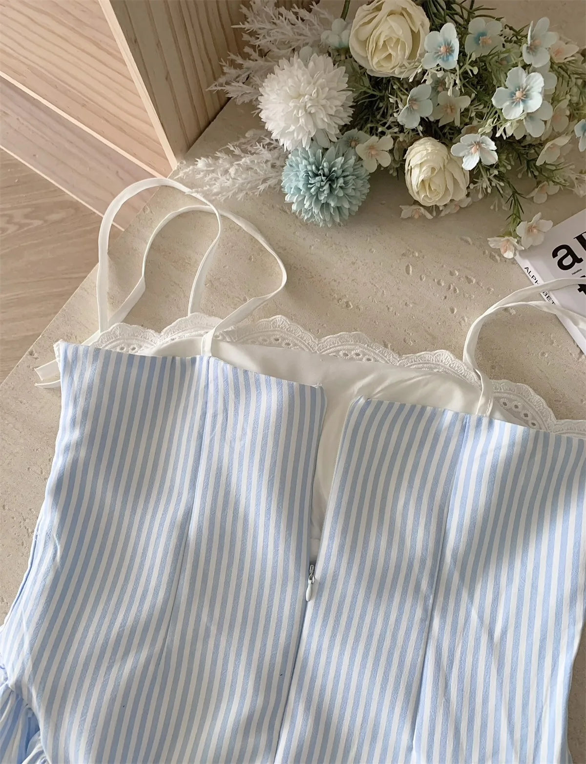 2025 Summer Ballet Core Mori Girl Lace Cami Dress Striped A-line Frock Party Shoujo One-Piece Patchwork Design Korean Fashion