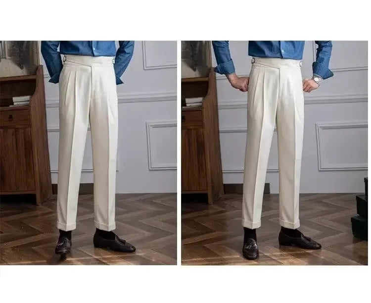 High-waisted Casual Straight-leg Suit Pants For Men Autumn Vintage Draped Waist Trousers Naples Retro Style Business Formal Wear