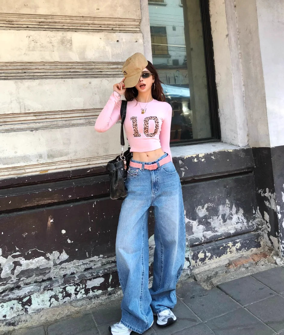 Embroidery Baggy Jeans Women Clothing Street Fashion Vintage Hip Hop Jeans Woman Casual Wide-leg Y2k Pants High Waited Jeans