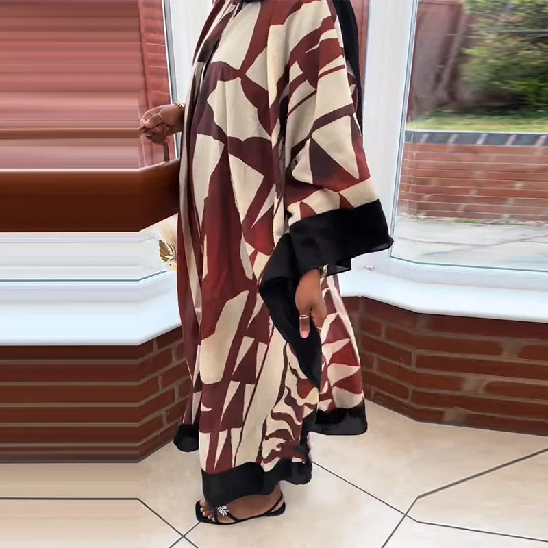 Fashion Print Pleated Long Dresses Women Party O-neck Full Sleeve Female Holiday Dresses 2025 Summer Lady Elegant  Robes