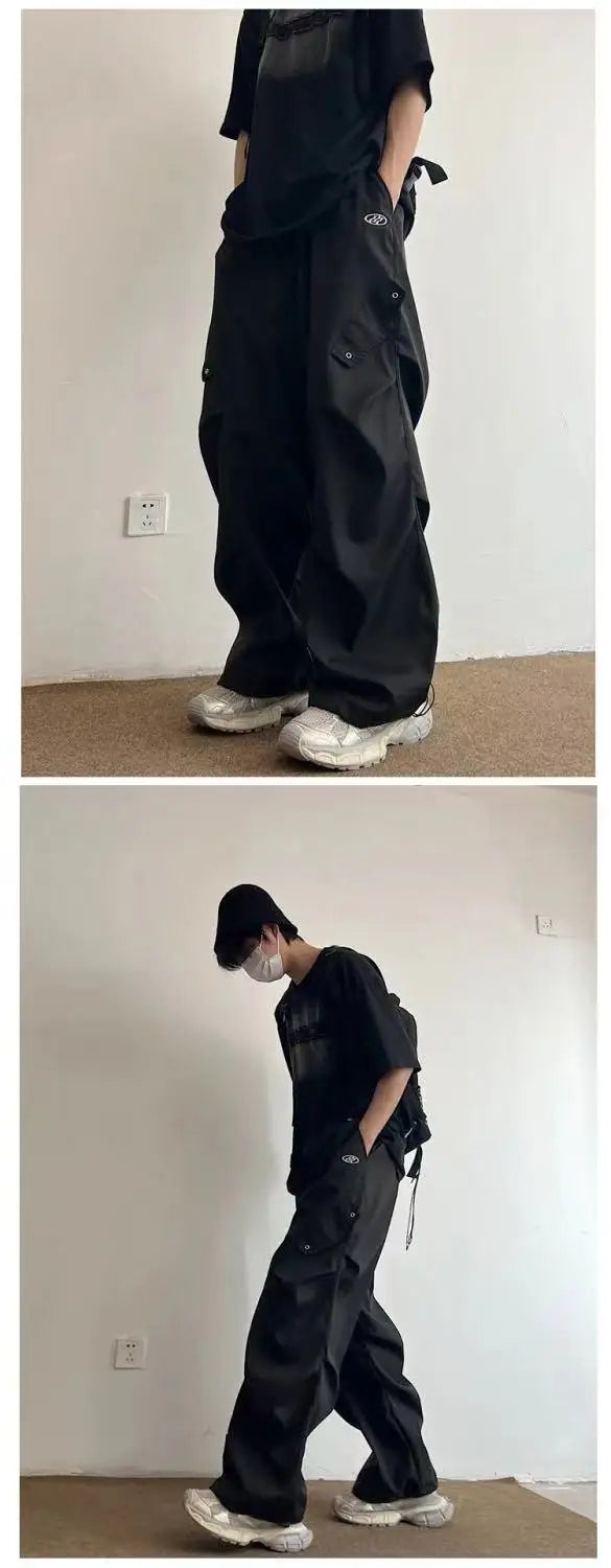 Techwear Parachute Cargo Pants Men Hip Hop Wide Leg Trousers Male Quick Drying Streetwear Loose Oversize Korean Hip Hop