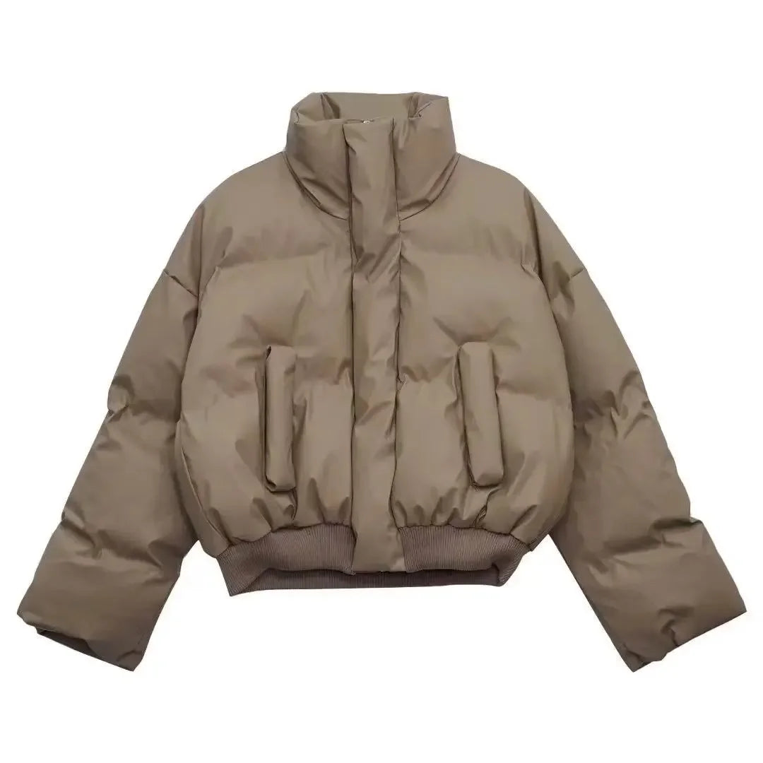 American Style Winter Thickened PU Leather Loose Short Cotton Jacket Men's Stand Collar Special High Quality Couple Cotton Cloth