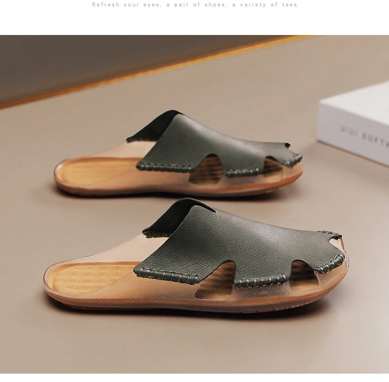 Large Men's Summer Leather Sandals Slippers Soft Sandals Men's Roman Comfortable Outdoor Walking Shoes 38-48