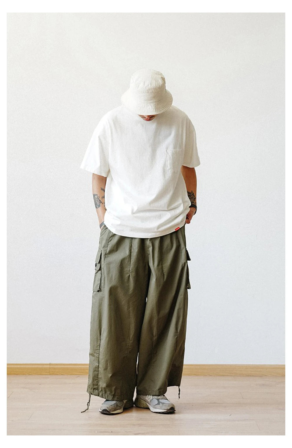Multi-Pocket Cargo Pants Men's Casual Solid Straight Baggy Wide-leg Cropped Trousers Men Ankle-length Jogger Pants Harem Pants