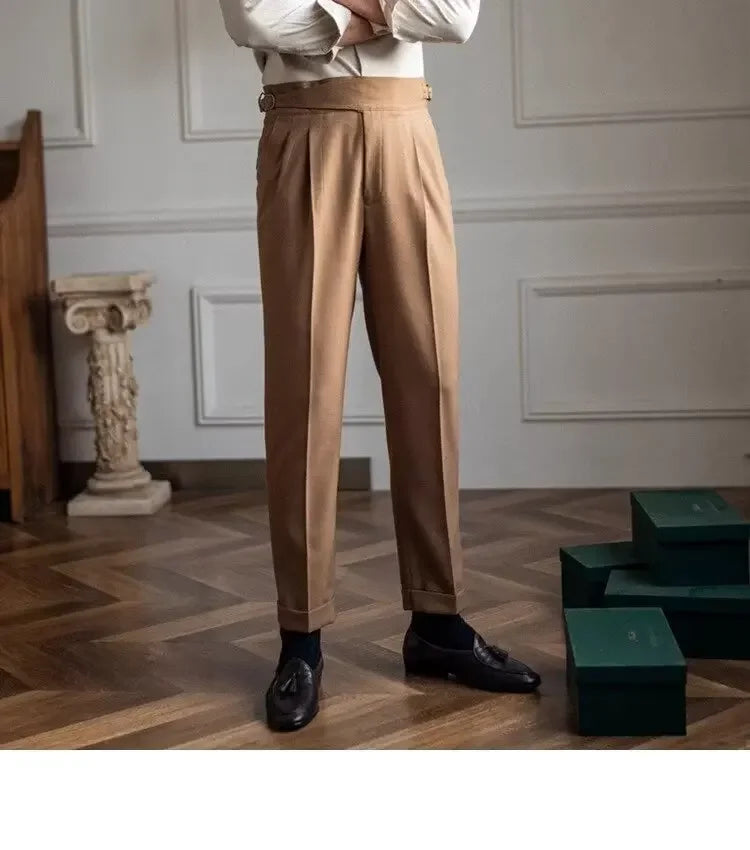 High-waisted Casual Straight-leg Suit Pants For Men Autumn Vintage Draped Waist Trousers Naples Retro Style Business Formal Wear