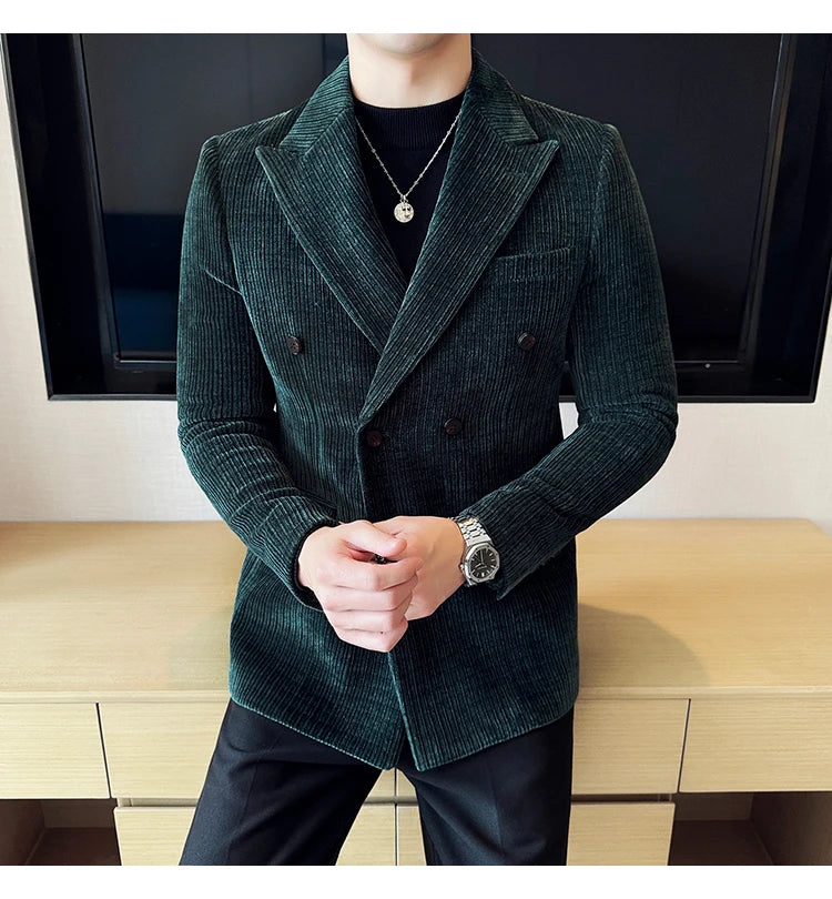 Luxury Velvet Men Blazers Autumn Winter Casual Business Suit Jackets Slim Fit Double-breasted Banquet Party Wedding Dress Jacket